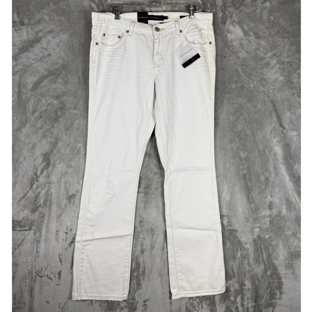 NWT Calvin Klein Jeans Womens White Distressed Bootcut Jeans Size 10